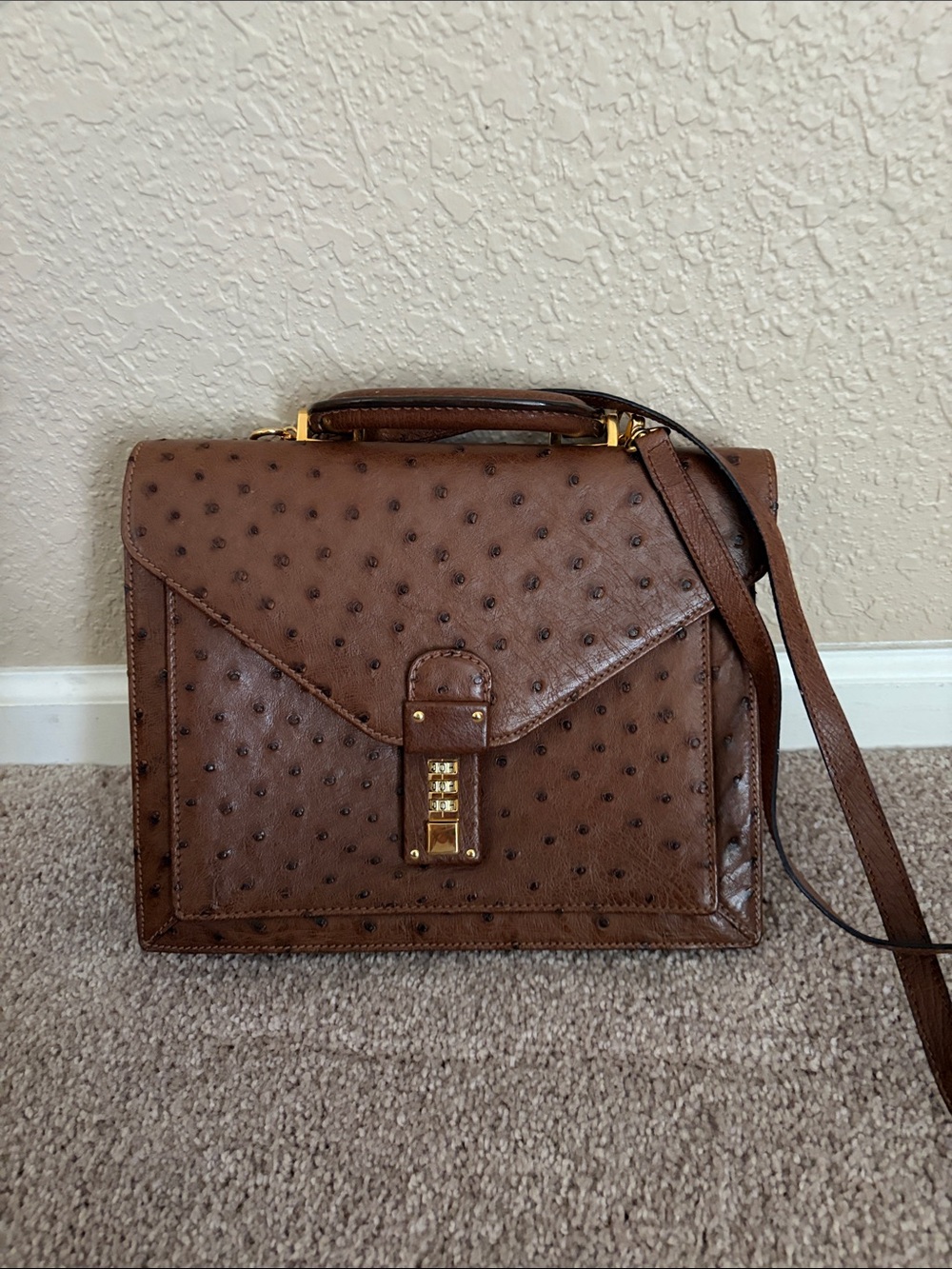 Gianmarco Lorenzi Ostrich Leather Top-Handle Crossbody Bag made in ITALY New